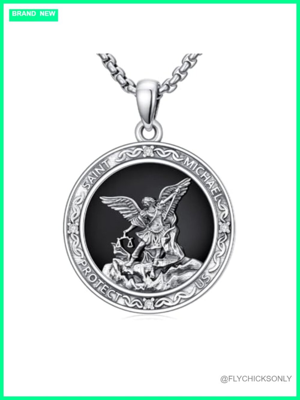 925 Sterling Silver Saint Michael Medal Necklace with Lab Grown Diamonds